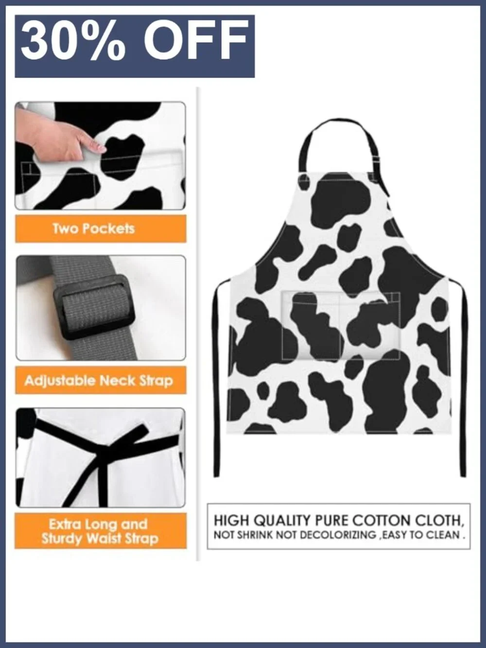 Waterproof Polyester Bib Apron with Pockets Adjustable for Cooking Baking